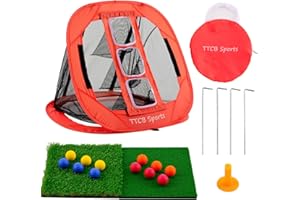 TTCB Sports Golf Chipping Net – Pop Up Simulator Hitting Net with 2 Turf Mat & 12 Foam Balls, Golfer Accessories for Backyard & Driving Range, Great Gifts for Men, Portable Golf Net Indoor/Outdoor