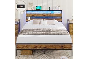 ‎AOGLLATI Bett 140x200 mit Lattenrost aus Metall, Bettgestell Metallbett mit Steckdose und USB-Ladefunktion Doppelbett mit Stauraum Bodenbett Jugendbett Bettrahmen für Schlafzimmer und Gästezimmer (140x200cm)