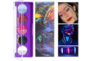 Teekerwan 10 Colours Neon Face Paint Liner Make-Up, Water Activated Eyeliner Palette UV Glow Longlasting Fluorescent Face and Body Paint with Brush for Halloween Christmas (#02)