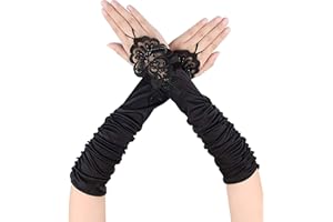 TANCUDER Long Gloves for Women Ladies, Black Opera Gloves 1920s Accessories Flapper Costume Finger Vintage Fingerless Lace Glove Classic Satin Elbow Length Glove for Fancy Dress Party Decoration