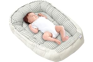 Medi Partners Nido Bebe Recien Nacido Reductor de Cuna - 100x60x15 Portátil o de Viaje de Colecho anticolicos Bilateral Bebés 100% Algodón Gofre (Cuadros con Oliva Gofre)