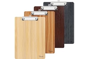 UQUELIC Lot de 4 planchettes à pince A4 en bois durable, conçues pour le bureau, le travail, la salle de classe et le restaurant (couleurs assorties) (BG-A69)