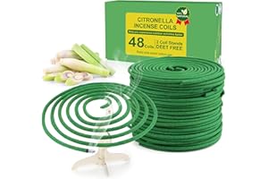 KERCAMKEL Citronella Incense Spiral, Each Coil Lasts 5-7 Hours, 336 Hours Smoking Spiral Natural Plants Outdoor Garden, Patios, Balcony, Picnic, Camping, Table Decoration, Bedroom, Living Room, Pack of 48