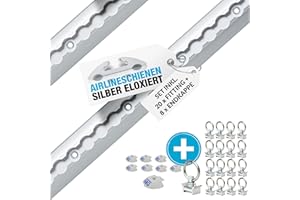 NTG 4 pièces de Rail Airlin Semi-Circulaire en 2m + 20 pièces de raccord Simple + 8 pièces d'embout en kit avec Trous en Aluminium anodisé 1975mm