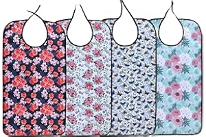 YELAIYEHAO Lot de 4 bavoirs lavables réutilisables imperméables avec attrape-miettes en option pour femme 86,4 x 45,7 cm (noir + papillon + vert + blanc