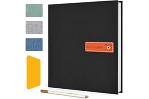 Zusentee Album Photo, Grand Albums Photos Adhésif Scrapbooking 40 Pages Couverture en Lin Scrapbook, 26x27cm DIY Album avec un Stylo Métallique, pour Mariage Famille Bébé Vacances Cadeau, Noir