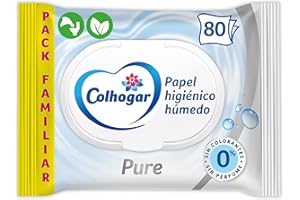 Colhogar Pure Moist x80 - Papel Higiénico Húmedo Desechable - Sin Alcohol - Pieles Sensibles - Dermatológicamente Testado - Paquete de 80 Toallitas Húmedas y Desechables por WC