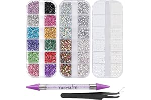 Canvalite 8000PCS Crystal AB Nail Art Rhinestones with Pick Up Tweezers & Dotting Pen, Flat Back Nail Gems for Nails, Clothes, Face, Craft - Nail Art Supplies & Decorations
