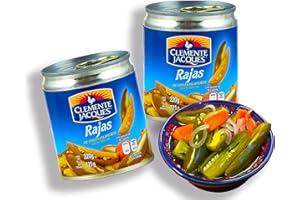 ‎MEXHAUS Jalapenos eingelegt Chilli Schoten Streifen - (Pack von 2) je 220gr scharfe Jalapeno Streifem aus Mexiko von Clemente Jacques
