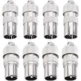 VooGenzek 4 Sets Coaxial Connector, Female and Male TV Antenna Coaxial Cable Connectors Adapter, RF Cable TV Antenna Connecto