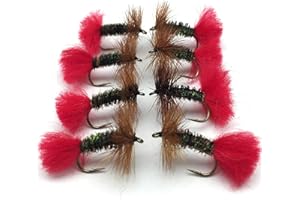 BESTCITY Para pesca con mosca trucha Fly rojo etiqueta tamaño 10 unidades de ocho Reino Unido paquete # 77