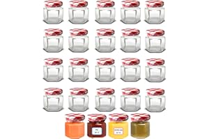Awiku 24 Tarros Pequeños de Cristal Hexagonales con Tapa Hermética de 45ml - Tarritos para miel, mermelada - Frascos Pequeños - Tarritos de Vidrio Resistentes y Estancos - Incluye Etiquetas