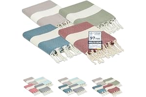 FLORA FURORA furora HOLIDAY Telo Mare (4 pezzi) Grande, cotone 100x200 cm | Telo Spiaggia antisabbia | Asciugamano Mare Fouta, frange e angoli, Pareo Donna Uomo Ragazzi | Pic Nic Beach Towel Coperta, lungo leggero