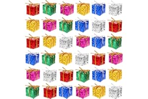 JIEYAO 30 sztuk małych pudełek na prezenty choinkowe, 2,5 cm, mini pudełka na prezenty, ozdoby choinkowe, dekoracja bożonarodzeniowa, miniaturowe zawieszki