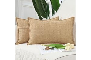 Madizz 2 Pezzi Lino Copricuscini Morbido Decorativo Fodere per Cuscino Lusso Stile per Divano Camera da Letto 30x50 cm Beige