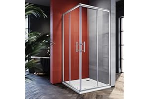 SONNI 90 x 90 cm kabina prysznicowa bez brodzika, szkło bezpieczne, drzwi przesuwne, prysznic narożny, kabina prysznicowa, drzwi przesuwne, szklane, 195 cm