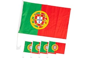 BOCK OP KÖLLE EM Fanartikel 4 x Autofahne Portugal – Auto-Fenster Fahne Portugals – 45 cm x 30 cm - grün rot gelb