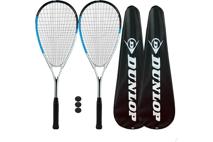 Dunlop Hyper Lite Nano Squash Racket Twin Pack, inc Full Protective Covers & 3 Squash Balls