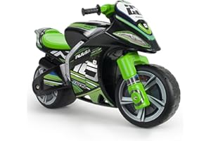 INJUSA - Motocykl Winner Racing XL dla dzieci w wieku 4-7 lat, ze stabilnymi szerokimi kołami, uchwytem do noszenia dla rodziców i sportowym designem, czarny (nie elektryczny)