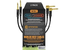 WORLDS BEST CABLES 2 Units - 30 CM - Van Damme Pro Grade Classic XKE - Premium Ultra-Flexible Multi-Shielded Guitar Instrument Effects Patch Cable w/Eminence Straight & Angled Gold 6.35mm TS Plugs & Staggered Boots