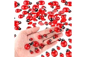 AHQiZFX Lot de 100 mini coccinelles en résine à dos plat en résine époxy avec boîte pour décoration d'intérieur, maison de poupée, 3 tailles