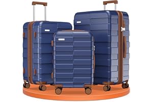 Vipbox Kofferset 3 Teilig Hartschale (3 Jahre VIP-Service) Leicht 100% Polycarbonat Ultra-Langlebige Erweiterbar Trolley Handgepäck Reisekoffer mit Rollen und TSA Schloss, Klassisches Blau