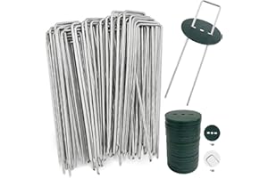 AGAKY 40 Picchetti Telo Pacciamatura e 40 Rondelle, Antiruggine Picchetti da Giardino a U in Acciaio, Fissaggio per Tessuto, Erba Artificiale, Rete, Recinzione, Tenda, 150 mm x 25 mm, Ø 2.8 mm