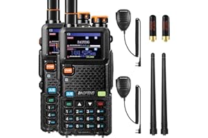 BAOFENG UV-5RM PLUS GPS Walkie Talkie, radio portátil de largo alcance y doble banda de 10W con receptor FM Airband, batería de 2500mAh y puerto USB-C, 640 canales, micrófonos con altavoz [2 unidades]