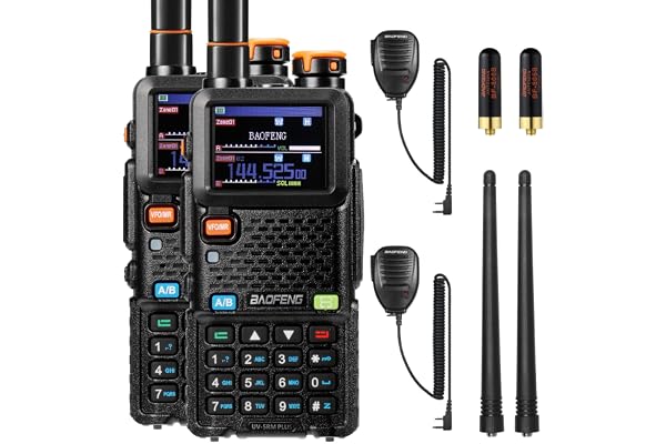 BAOFENG UV-5RM Plus GPS Radio Amateur Portable 10W, Talkie-walkie Double Bande Longue portée, récepteur VHF UHF Airband, Batterie 2500mAh, Port USB-C, 640 canaux, Microphones Haut-parleurs (Lot de 2)
