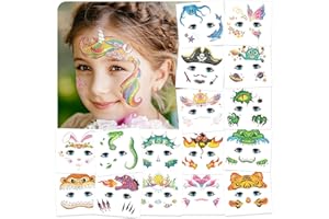 Acevegue 24 Hojas Tatuajes Temporales Niños, Purpurina Pegatinas Cara Infantiles Carnaval para Niñas, Unicornio Dinosaurios Animales Tatoos Temporales Detalles Cumpleaños Niños