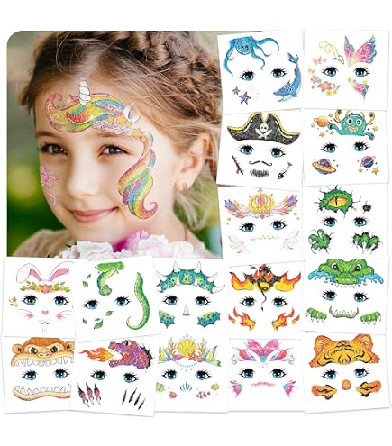 Pack De 20 Tatuajes Temporales De Unicornio Y Sirena Con Purpurina – Pegatinas Brillantes Para Niños, Impermeables Y Fáciles De Usar, Ideales Para Fiestas Y Regalos