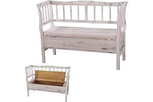 ‎MENDLER Mendler Sitzbank T207, Bank Truhenbank Holzbank Aufbewahrungstruhe, Staufach Kissen Holz 119cm - weiß, Shabby