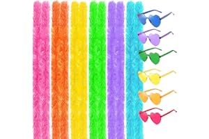 CYCFMYYLY 12 PCS Feather Boa Set, Feather Boas Multipack, Colorful Feather Boas for Prom, Wedding Party, Role Play, Carnival, Halloween Accessories for Women, With Heart-Shaped Frameless Sunglasses