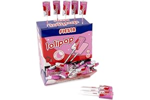 FIESTA Lolipop Caramelo Masticable con Palo Sabor Fresa - Caja de 100 unidades