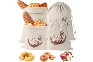 AUBESS Worki lniane na chleb, ze sznurkiem, do przechowywania chleba, 25 x 30 cm, 30 x 38 cm, lniane worki wielokrotnego użytku, na chleb, bagietkę, owoce, warzywa, 2 rozmiary