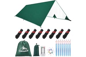 IEEILULU IEE ILULU Toldo de Refugio Camping, 3x3m Tiendas de Campaña, Tarp Impermeable Exterior, Anti-Viento Toldos con 6 Estacas y 6 Cuerdas para Piscina Jardín Pesca Senderismo Mochila (Verde, 3x3m)