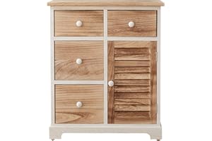 REBECCA MOBILI Mobili Rebecca Credenza Cassettiera Bianca Marrone Chiaro 4 Cassetti 1 Anta Legno Design Natural Arredo Soggiorno Bagno - Misure: 70 x 60 x 30 cm (HxLxP) - Art. RE6068