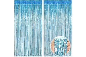 ‎O-KINEE O-Kinee Lametta Vorhänge See Blau Glitzer, 2 Stück Metallische Glitzervorhang Fringe 1m x 2m, Glitzer Tinsel Curtain, Folienfransen Vorhang für Weihnachtsbaum Geburtstage Festivals Party ​Bühnendekor
