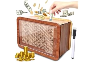 Clheatky Salvadanaio in Legno, Salvadanaio 10000 Euro Riutilizzabile con Obiettivo di Risparmio e Numeri, Salvadanaio Conta Soldi Cash Box con Pennarello per Bambini e Adulti