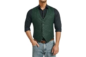 HISDERN Hommes Formelle Tweed Gilets Mariage Laine Gilet Chevron Gilets Sans Manche Casual de Fete Robe Costume Gilet pour Homme