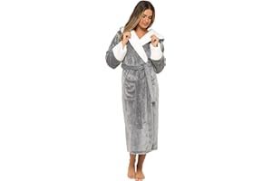 KATE MORGAN Ladies Dressing Gown Fluffy Super Soft Hooded Bathrobe for Women Plush Fleece Perfect Loungewear Long Robe | Gifts for Women