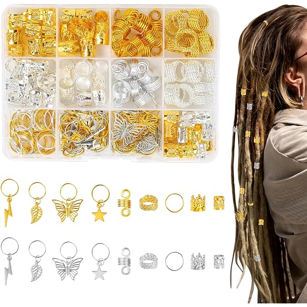 Qinzave 292 Gioielli Per Capelli Per Trecce, Ciondoli Per Capelli In Oro E Argento Per Treccia, Gioielli Loc Per Capelli Accessori Per Dreadlock Decorazioni Per Capelli Per Uomini Donne Ragazze - 7