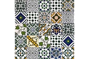 IL MAGHREBINO 25 Mattonelle Premium Selection in Ceramica Smaltata - Green Mountains - 10x10 cm spessore 0,6 cm - Mattonelle Tunisine realizzate con Serigrafia Artigianale - Adatte a rivestimento