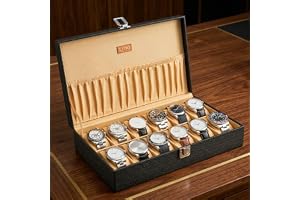 LEDO Men's and Women's Watch Box Organizer, Royal Black, 12 Slots | Holder Case