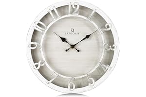 ‎LAFOCUSE Lafocuse Vintage Wanduhr Lautlos Weiß, Retro Große Erhöhte 3D-Ziffern, Landhausstil Stille Shabby Chic Antik Deko Ohne Ticken für Wohnzimmer Schlafzimmer Küche 30cm