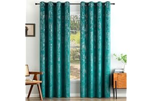 EMEMA Velvet Curtains Interior Bedroom Living Room Elegant Decorative Modern Curtains with Rings for Bedroom 2 Panels 140 x 280 cm Blue Green