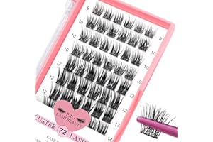 PRO LASHBEAUTY Faux Cils, 72 pièces Cluster Cils,Cluster lashes, Extensions cils DIY faux cils volume, Cils D-8-16mix avec sangles ultra-fines,réutilisables doux et confortable (First Glance, D-8-16mix)