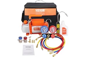 VEVOR Bomba de Vacío de Aire Acondicionado 113 L/min Bomba de Vacío de Refrigeración HVAC 180 W con Manómetros Múltiples Kit de Manguera Tricolor 1450 rpm para Refrigeración de Aire Acondicionado