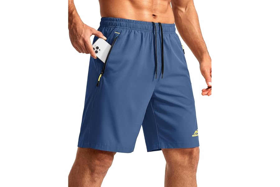 TACVASEN Men's Quick-Drying Training Shorts, Running Shorts, Breathable Sports Shorts with Zip Pockets