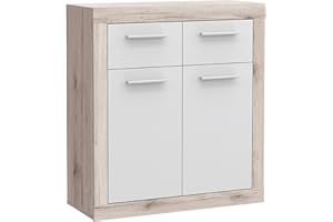 ‎FORTE FORTE Baccio Kommode mit 2 Türen und 2 Schubladen, Holzwerkstoff, Sandeiche/weiß, 83.20 x 34 x 91.50 cm